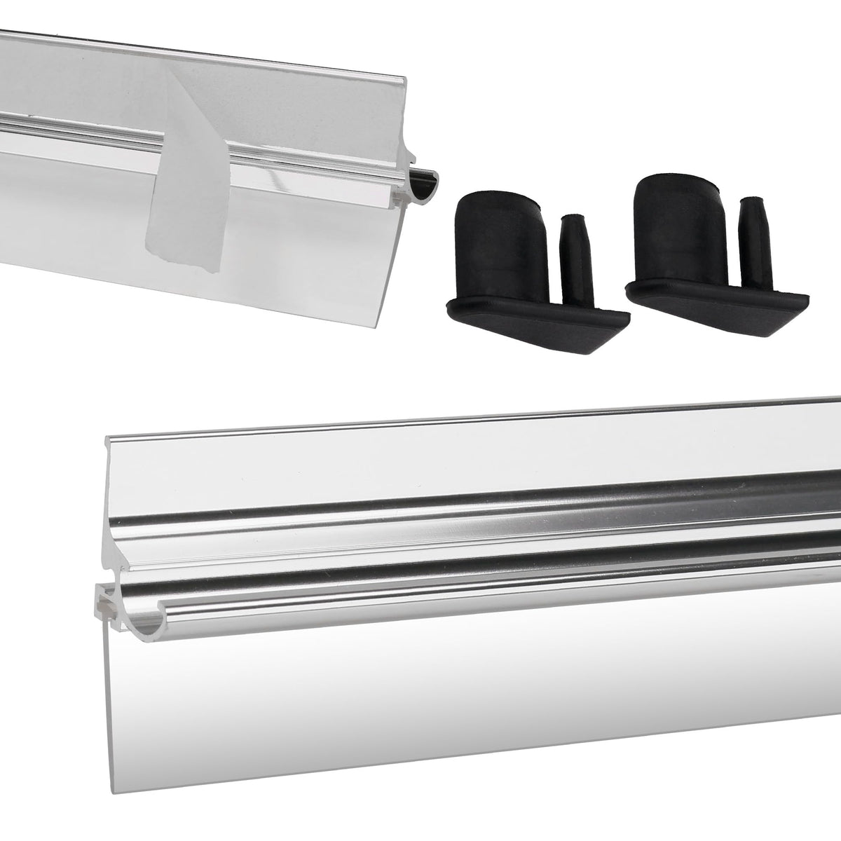 3MIRRORS 25-inch framed shower door drip rail with chrome finish and water control.