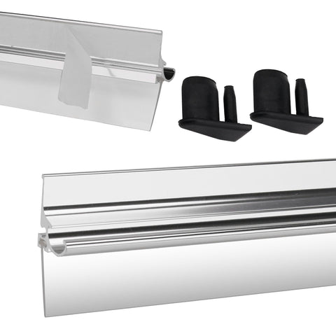 3MIRRORS 25-inch framed shower door drip rail with chrome finish and water control.