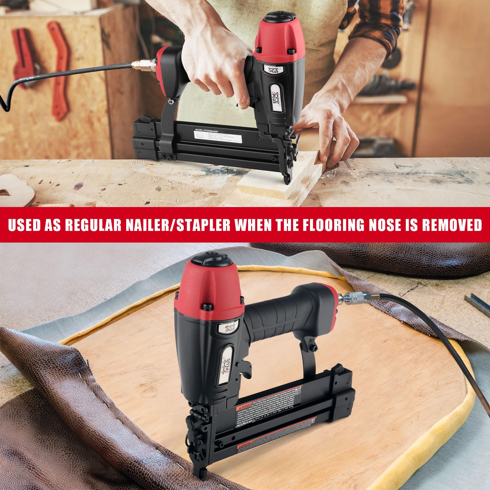 3PLUS HFS509040SP converts to brad nailer for versatility.