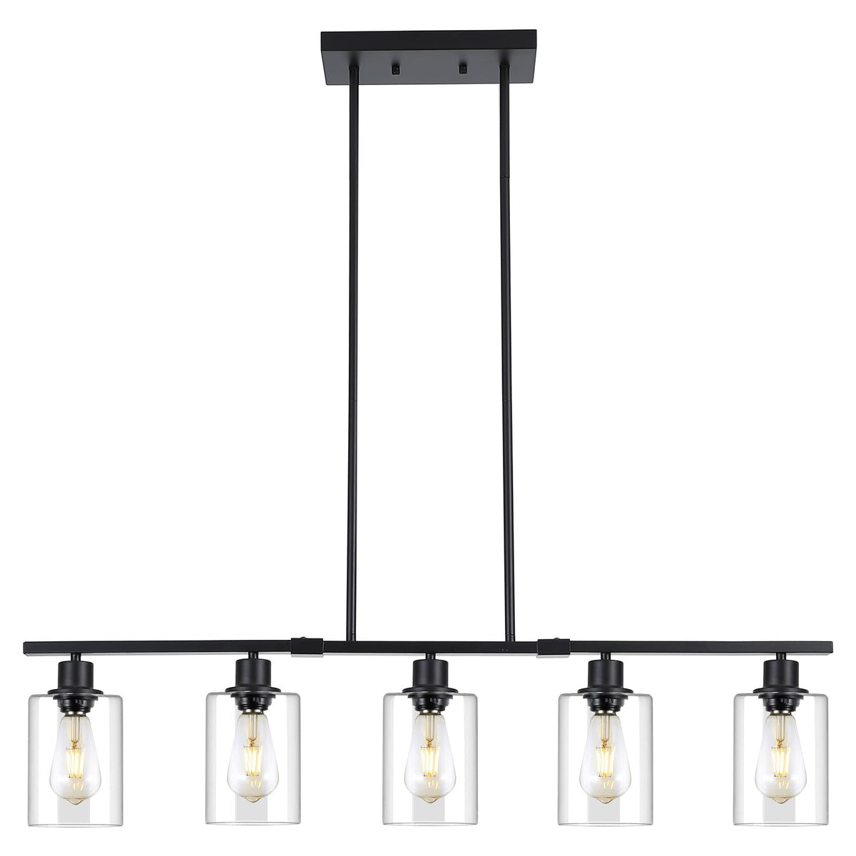 3WWWUEE 39-4-inch island light with clear glass pendants brightens spacious kitchen counters.