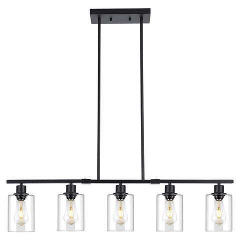 3WWWUEE 39-4-inch island light with clear glass pendants brightens spacious kitchen counters.