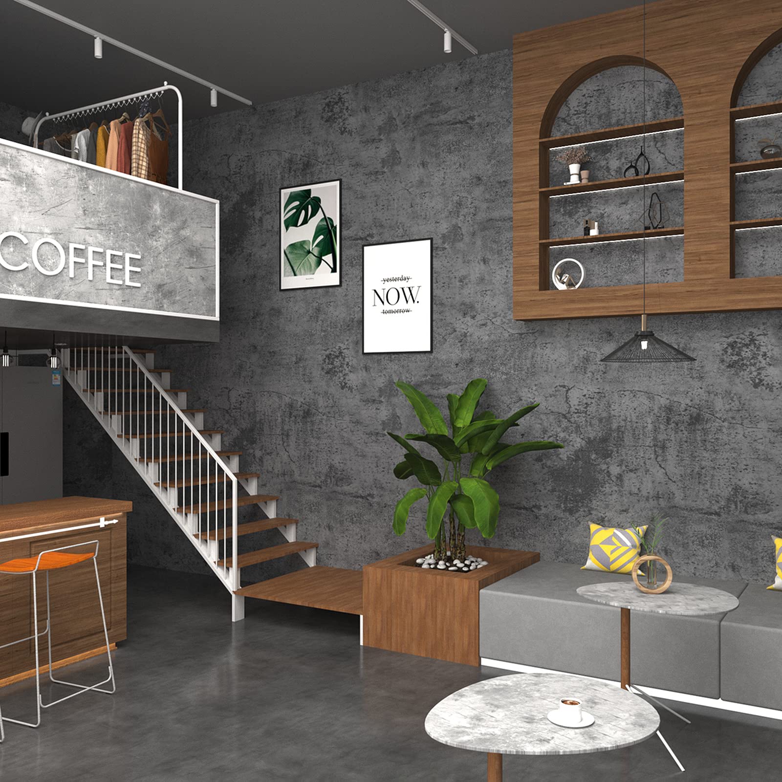 3yecao kitchen island concrete-style wallpaper updates cabinets with a seamless finish.