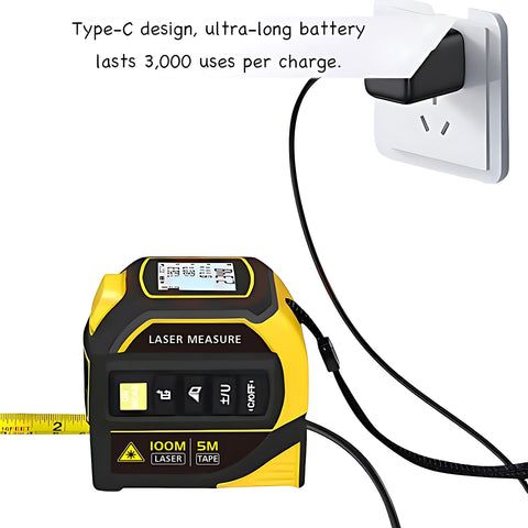 4-in-1 Digital Laser Tape Measure rechargeable battery supports extended work sessions.