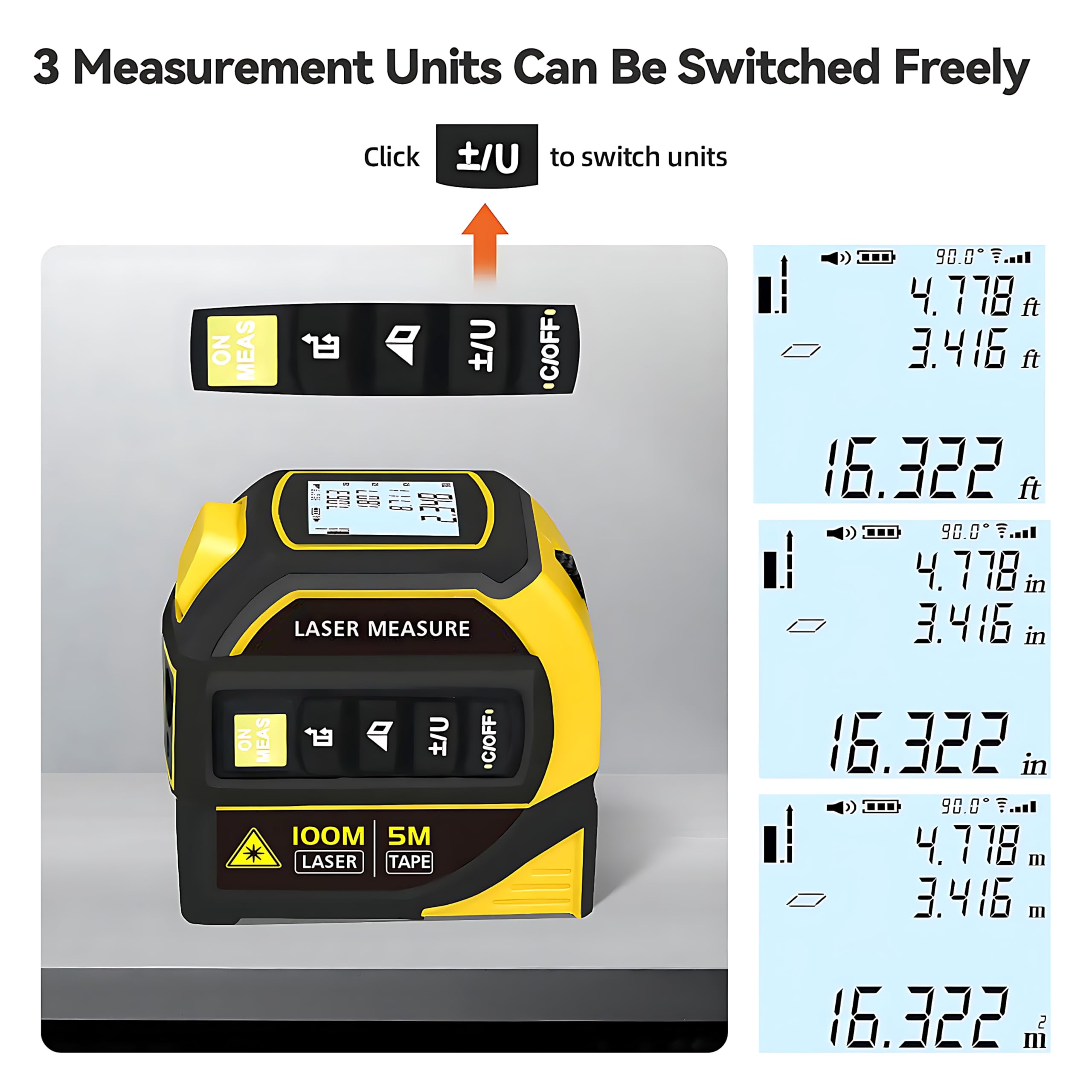 4-in-1 Digital Laser Tape Measure retractable tape for quick length checks.