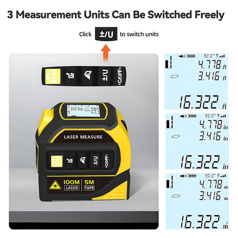 4-in-1 Digital Laser Tape Measure retractable tape for quick length checks.