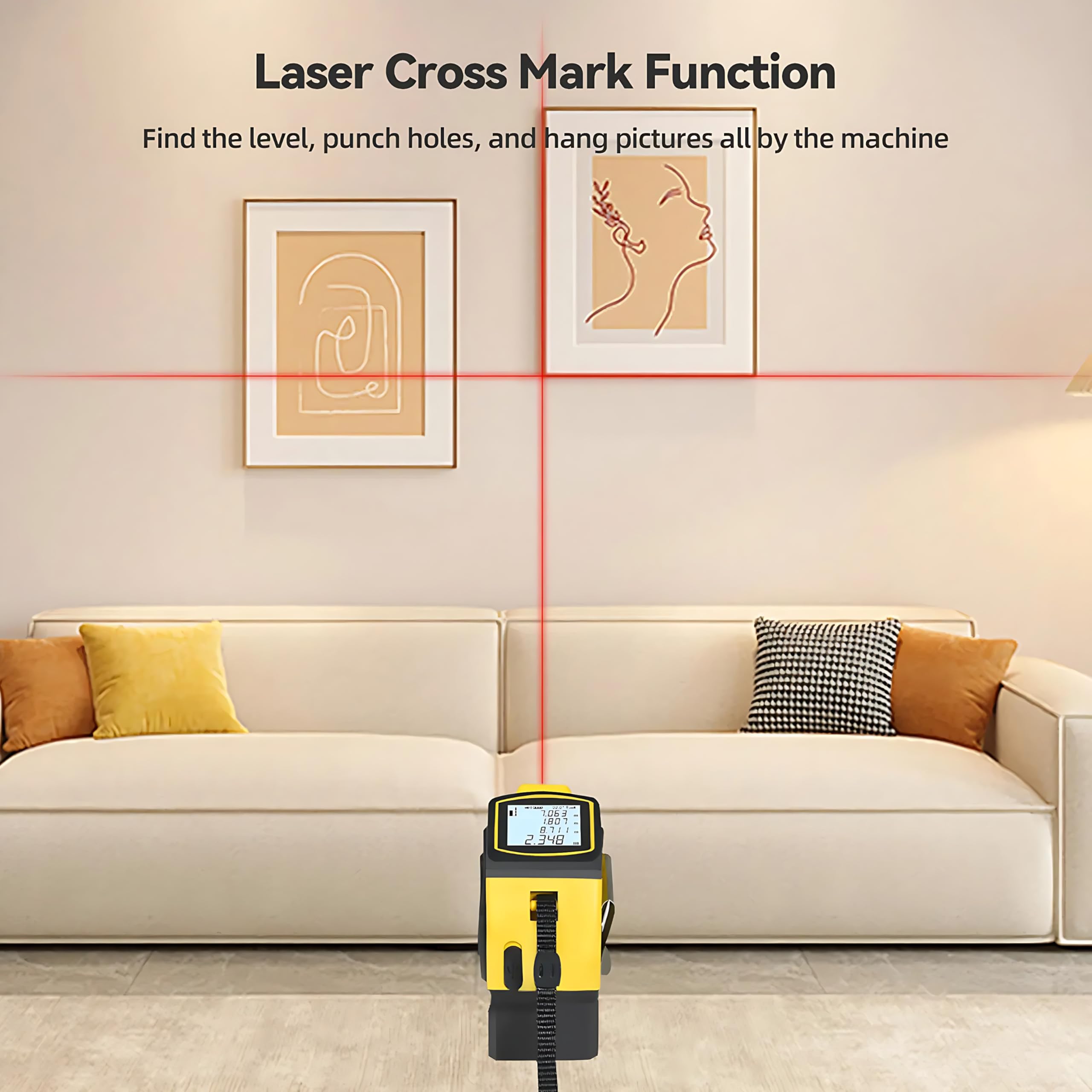 4-in-1 Digital Laser Tape Measure tripod mount enables hands-free precision.