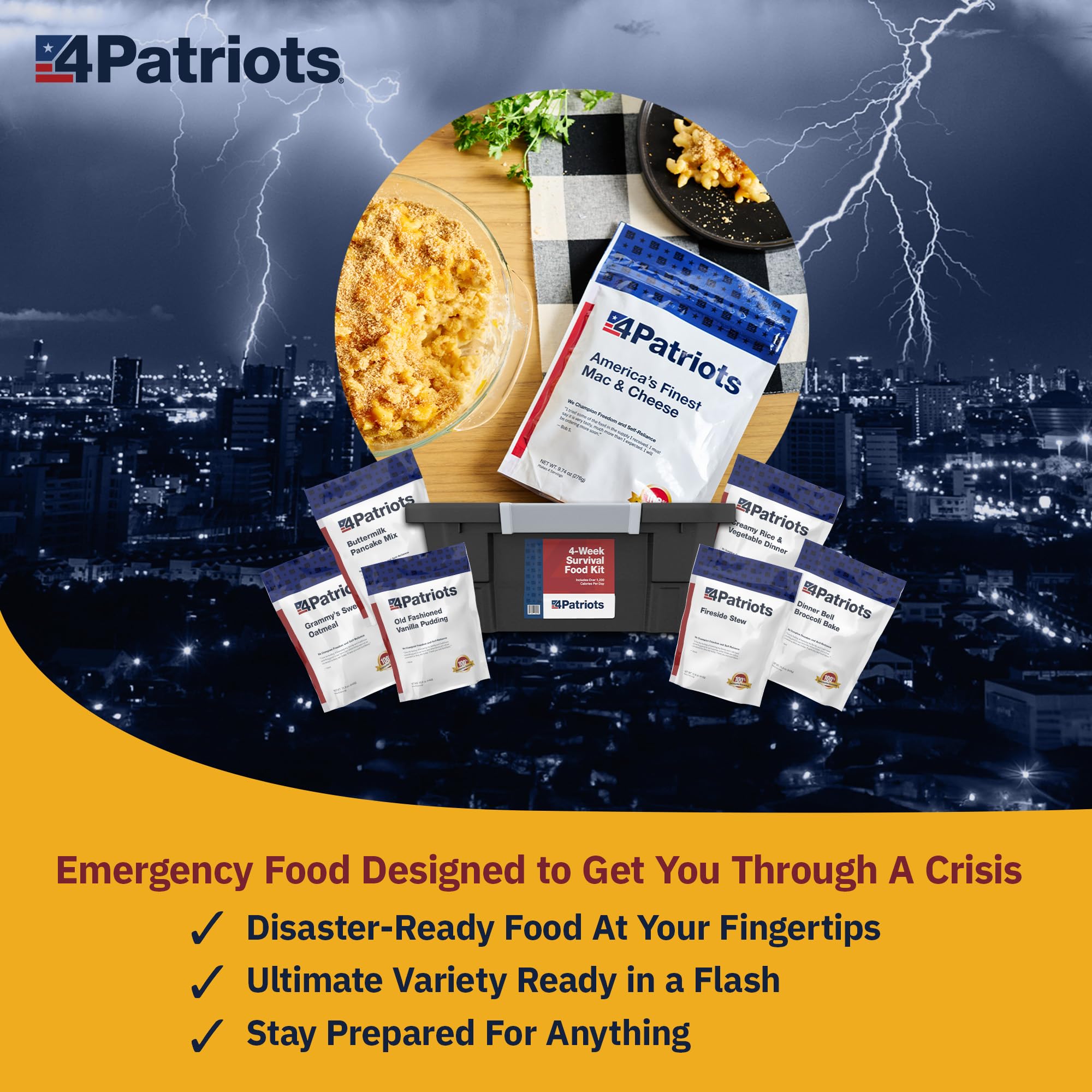 4Patriots America's Finest Mac-and-Cheese meal—comforting dinner option in a crisis.