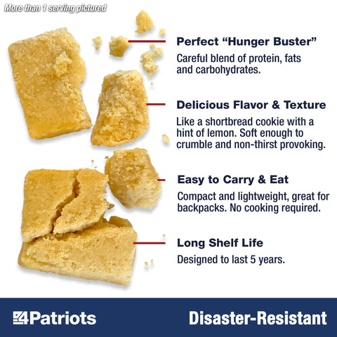 4Patriots emergency food bars vanilla-lemon flavor for comforting taste during crises.