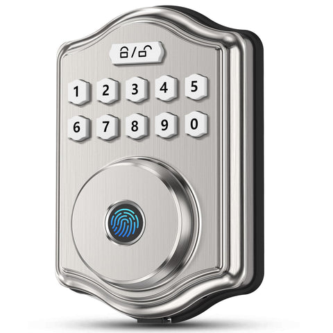 52HZ fingerprint door lock front view enables secure keyless entry.