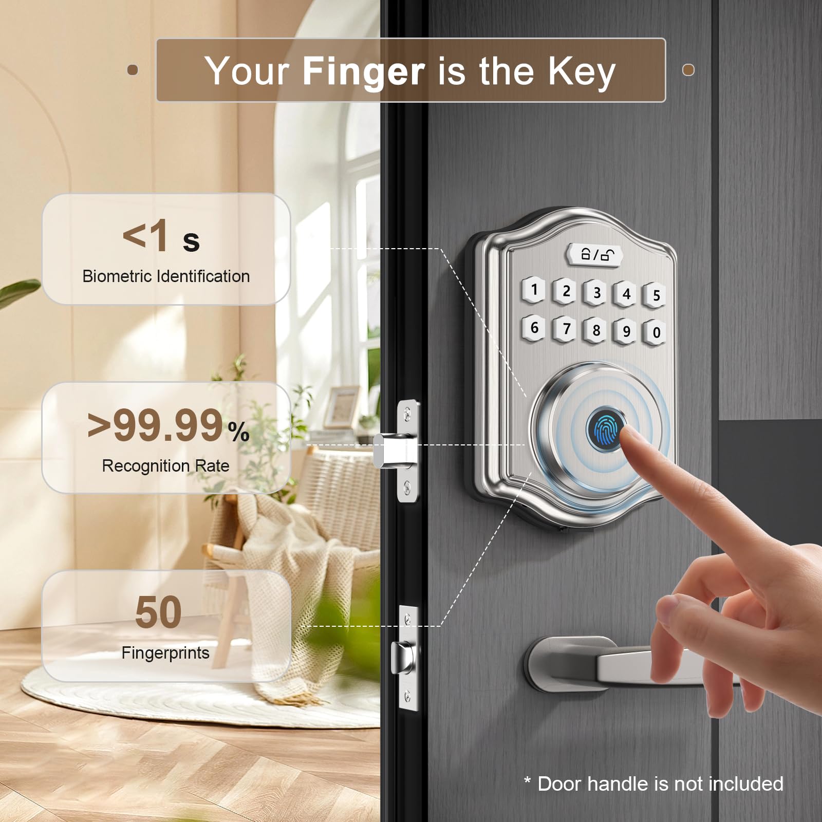 52HZ fingerprint sensor usage shows fast, convenient authentication.