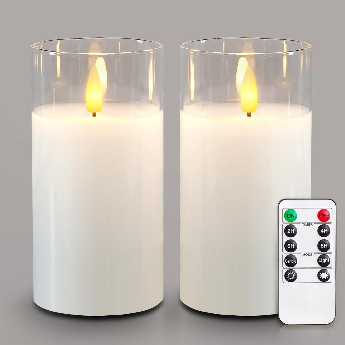 5plots flameless candles glow amber through clear glass cups for cozy ambiance.