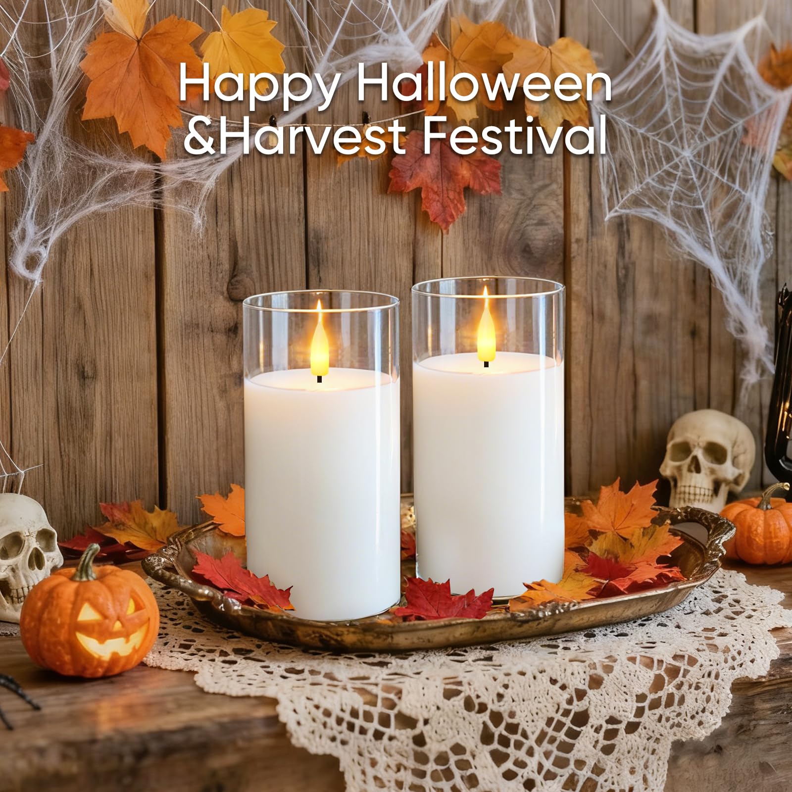 5plots real wax glass pillar candles with a flickering 3D flame.