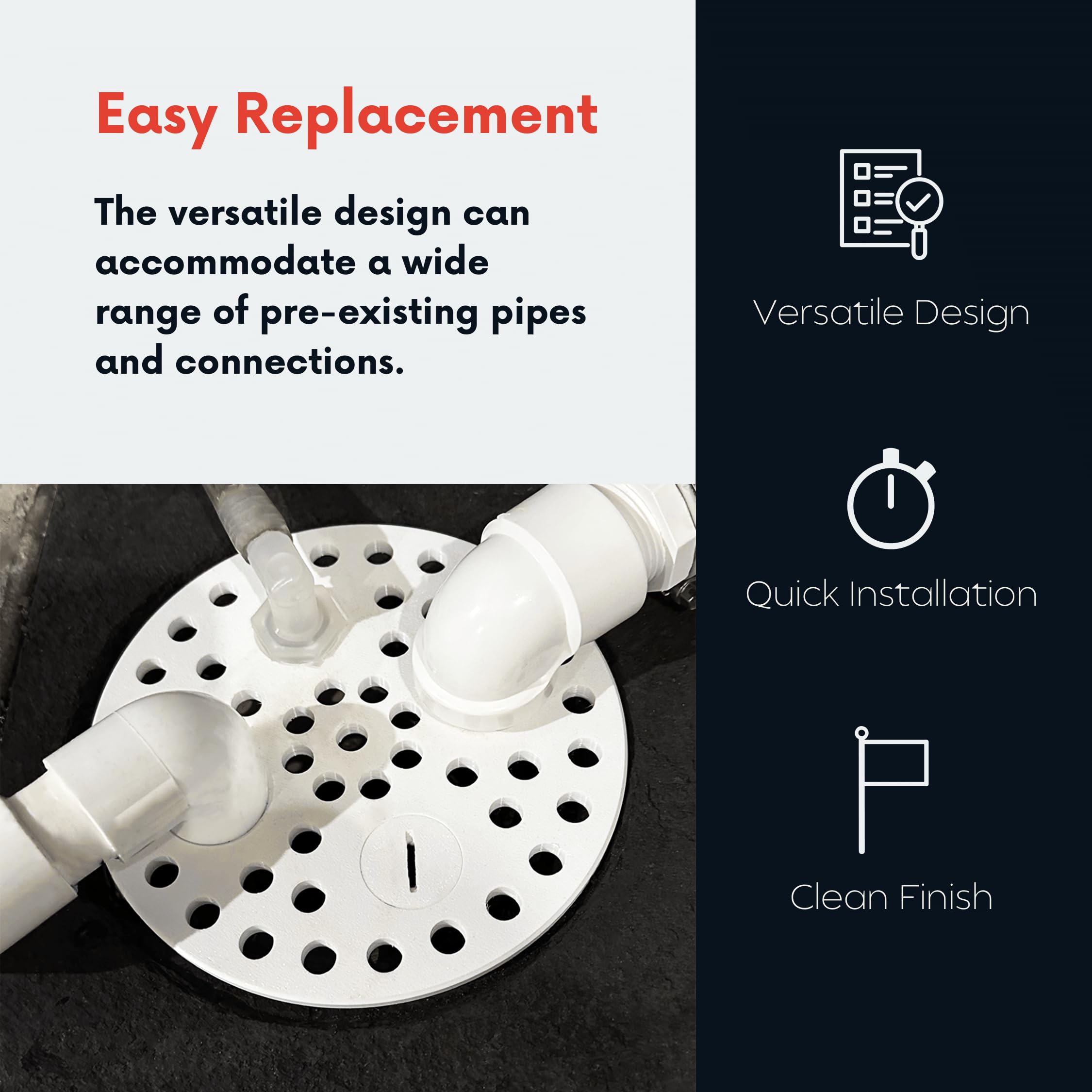 6-5-inch floor drain cover shows round design for quick drop-in replacement.