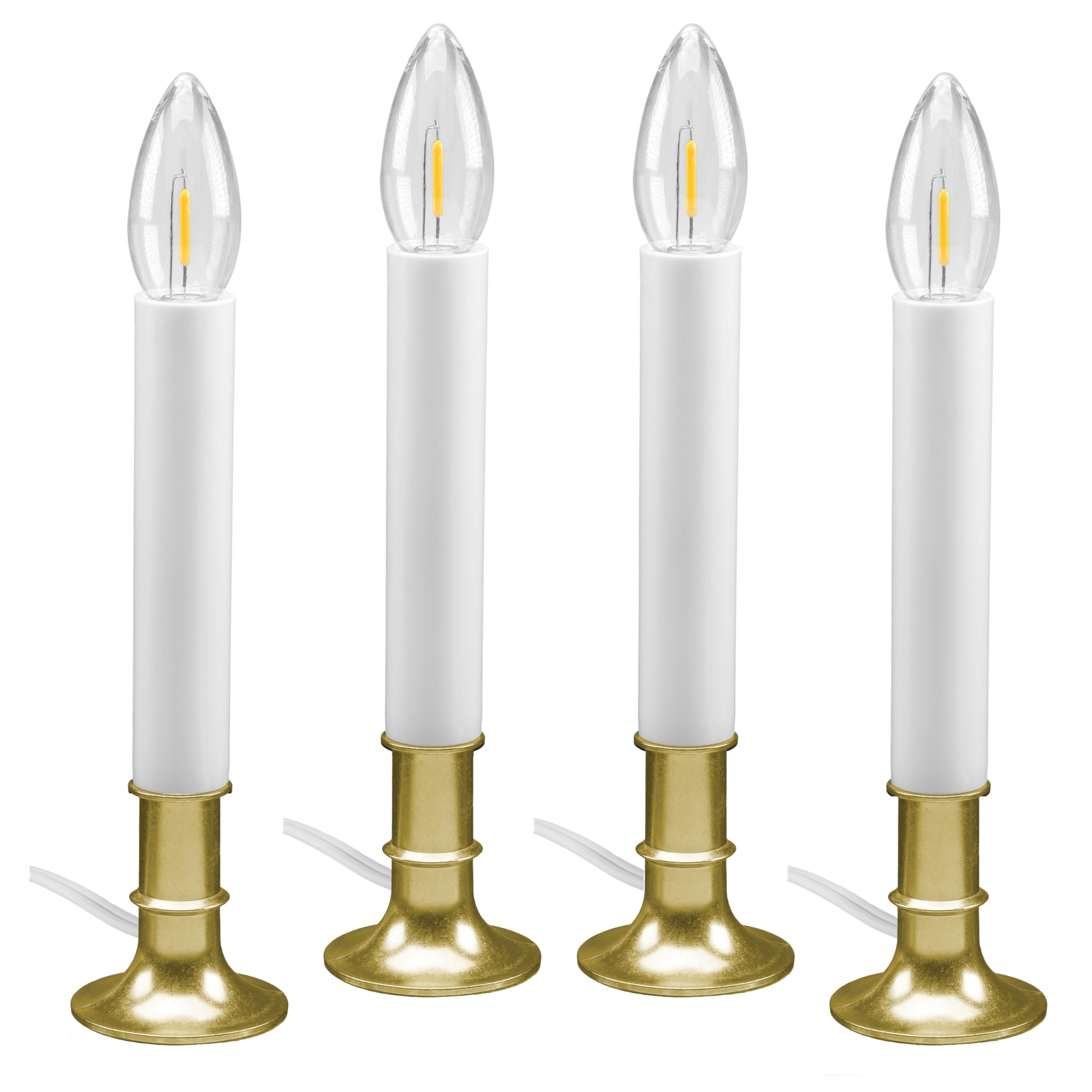 612 Vermont window candles in brass with shatterproof bulbs for safe, bright display.