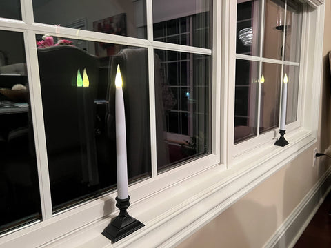612 Vermont four-pack antique bronze candles ready for windows.