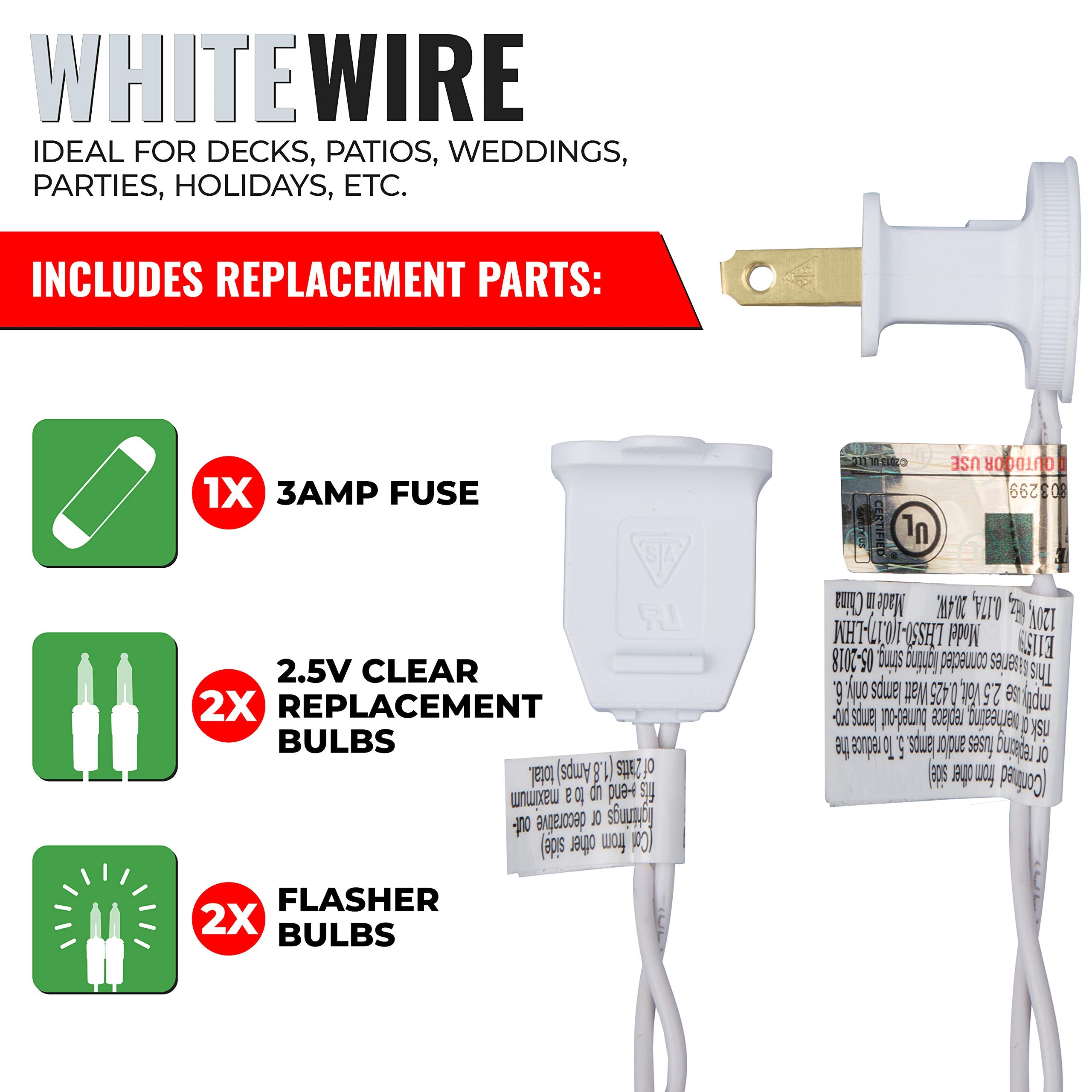 612 Vermont white wire 2-pack ready for end-to-end linking up to five strings