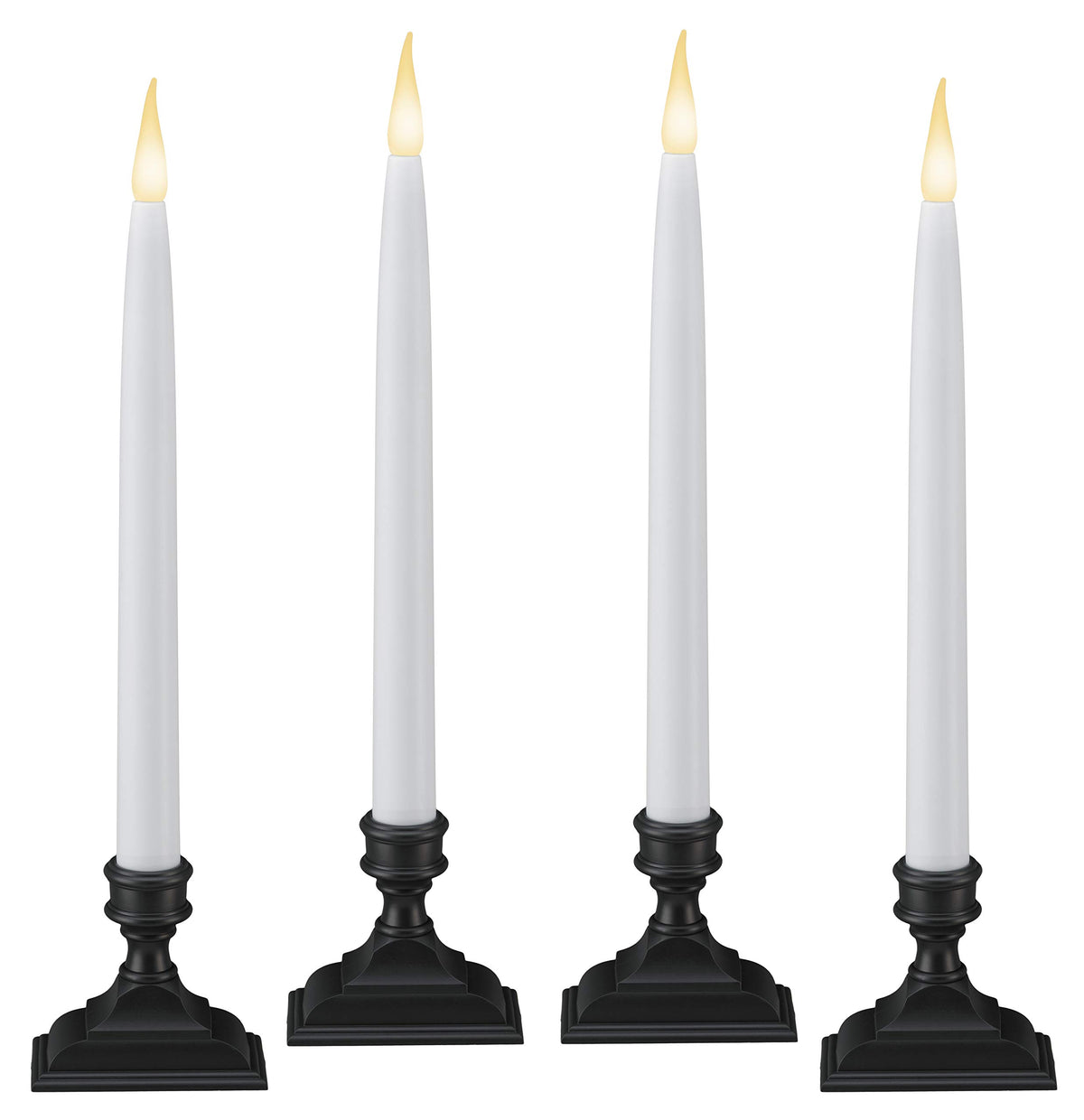 612 Vermont antique bronze LED taper candles grouped for a classic window display.