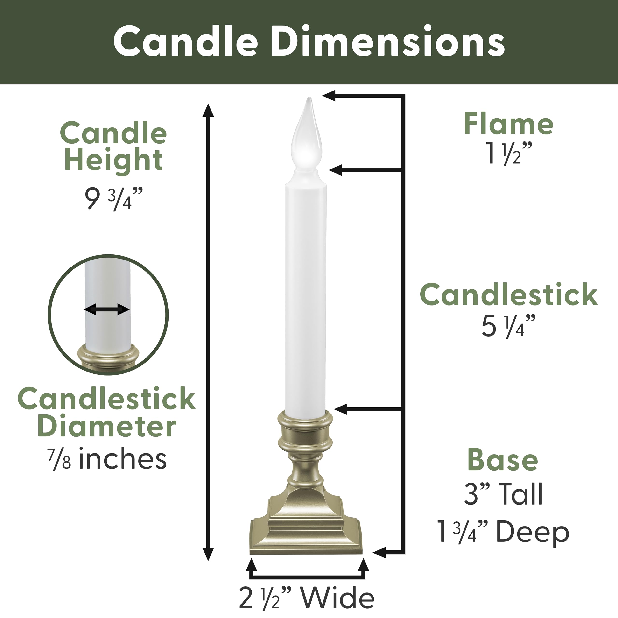 612 Vermont window candle with internal weight prevents tipping on sill.