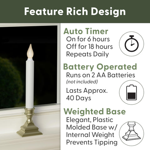 612 Vermont LED window candle shows exterior glow and soft interior light.
