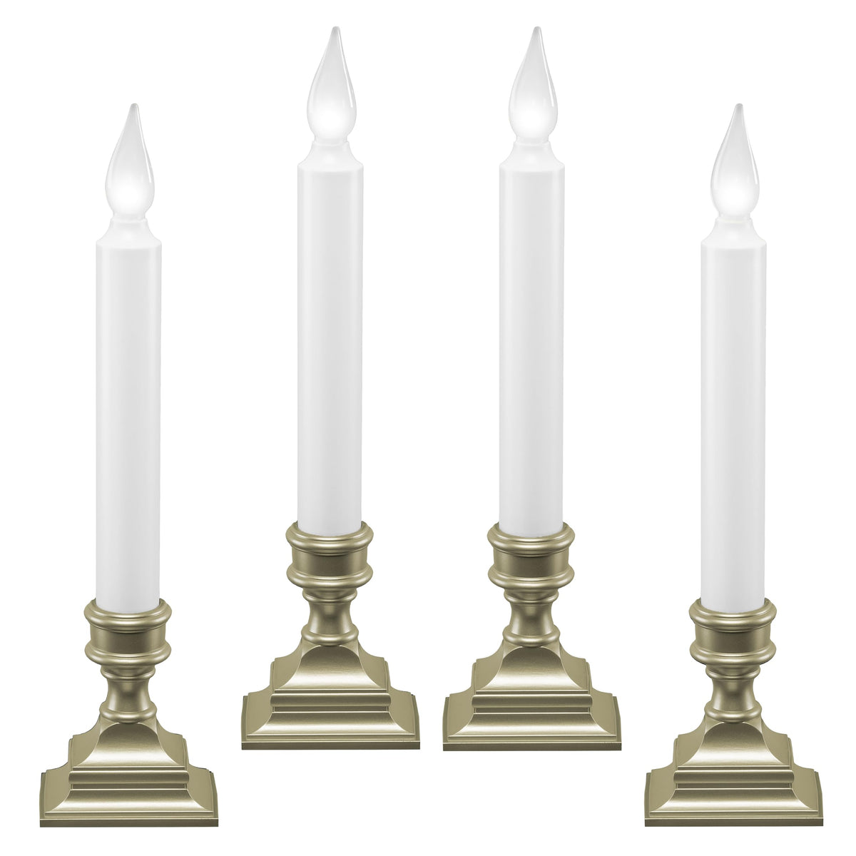 612 Vermont window candle pewter pack-4 on sill with inviting exterior glow.