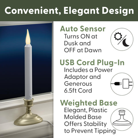 612 Vermont LED window candle steady-on option for consistent glow.