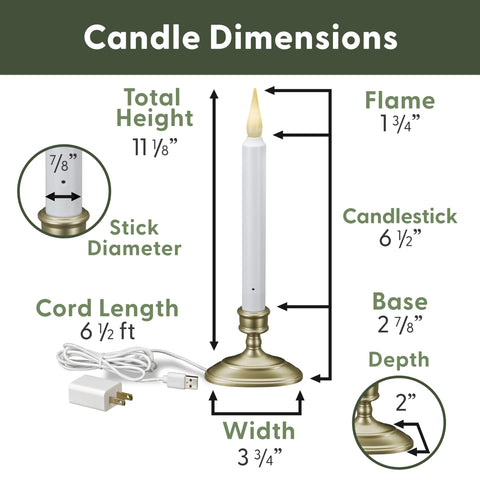 612 Vermont LED window candle includes USB low voltage adapter for easy setup.