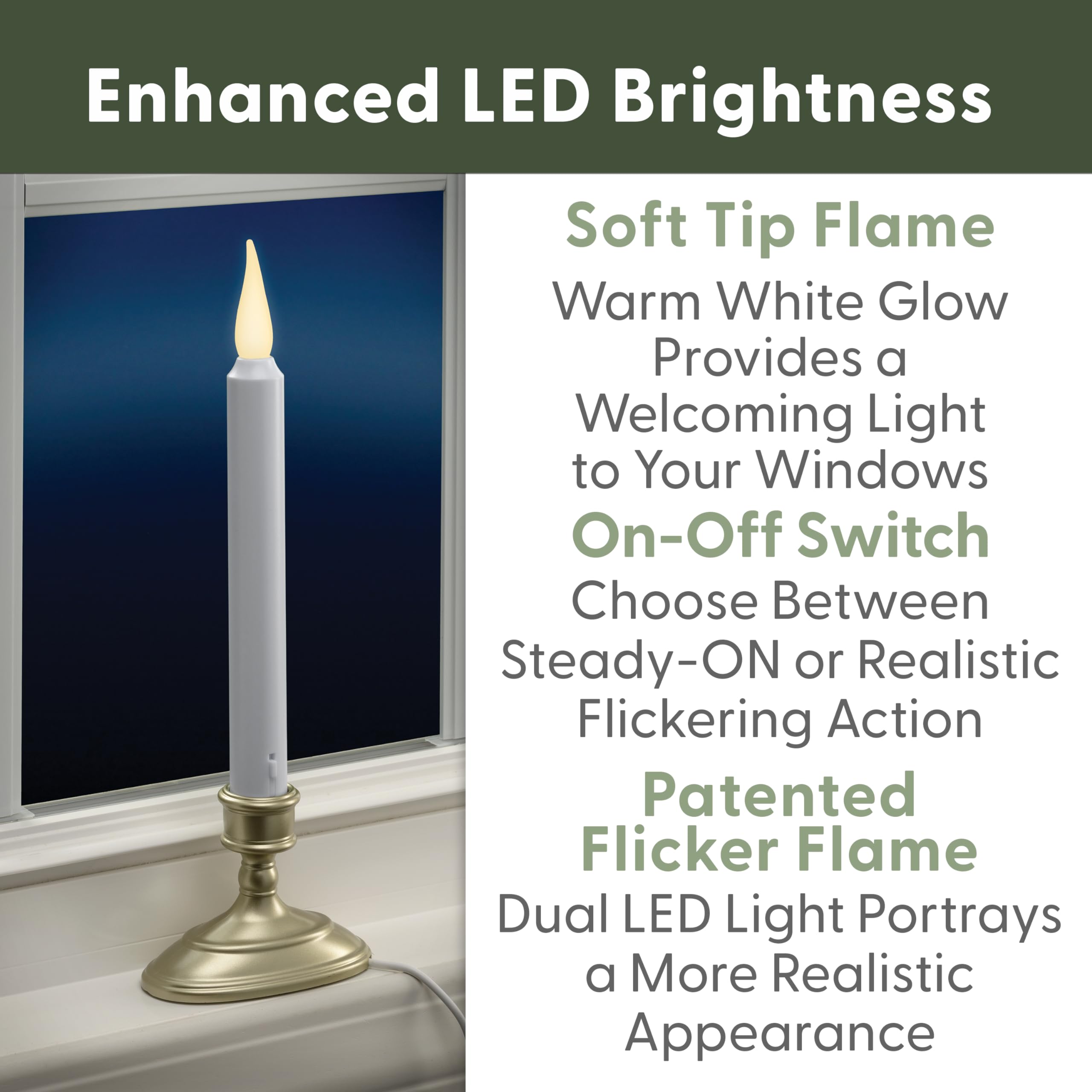612 Vermont LED window candle warm flicker flame creates cozy evenings.