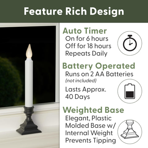 612 Vermont LED window candle emits warm glow on a windowsill