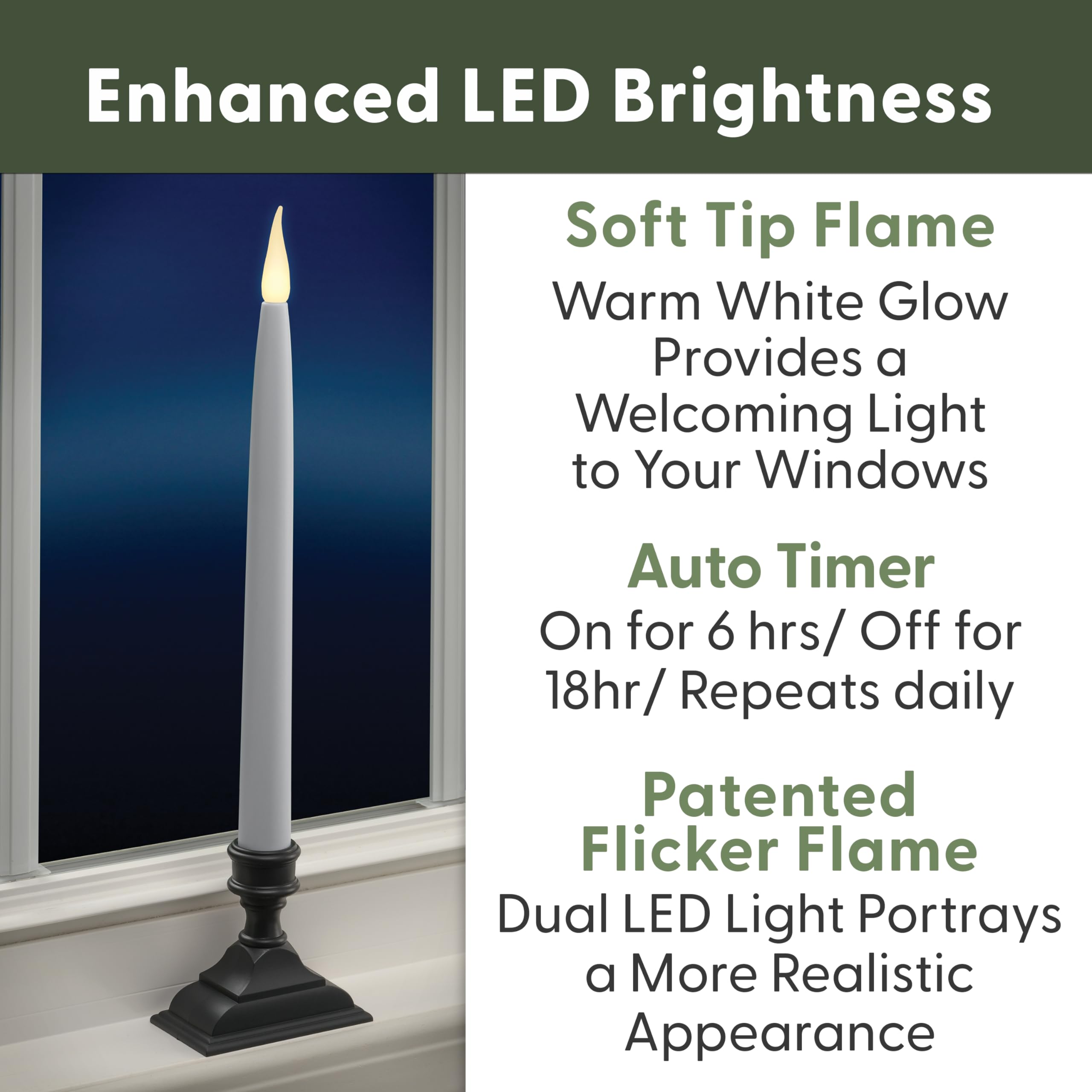612 Vermont warm white dual LED flame close-up for realistic candle glow.