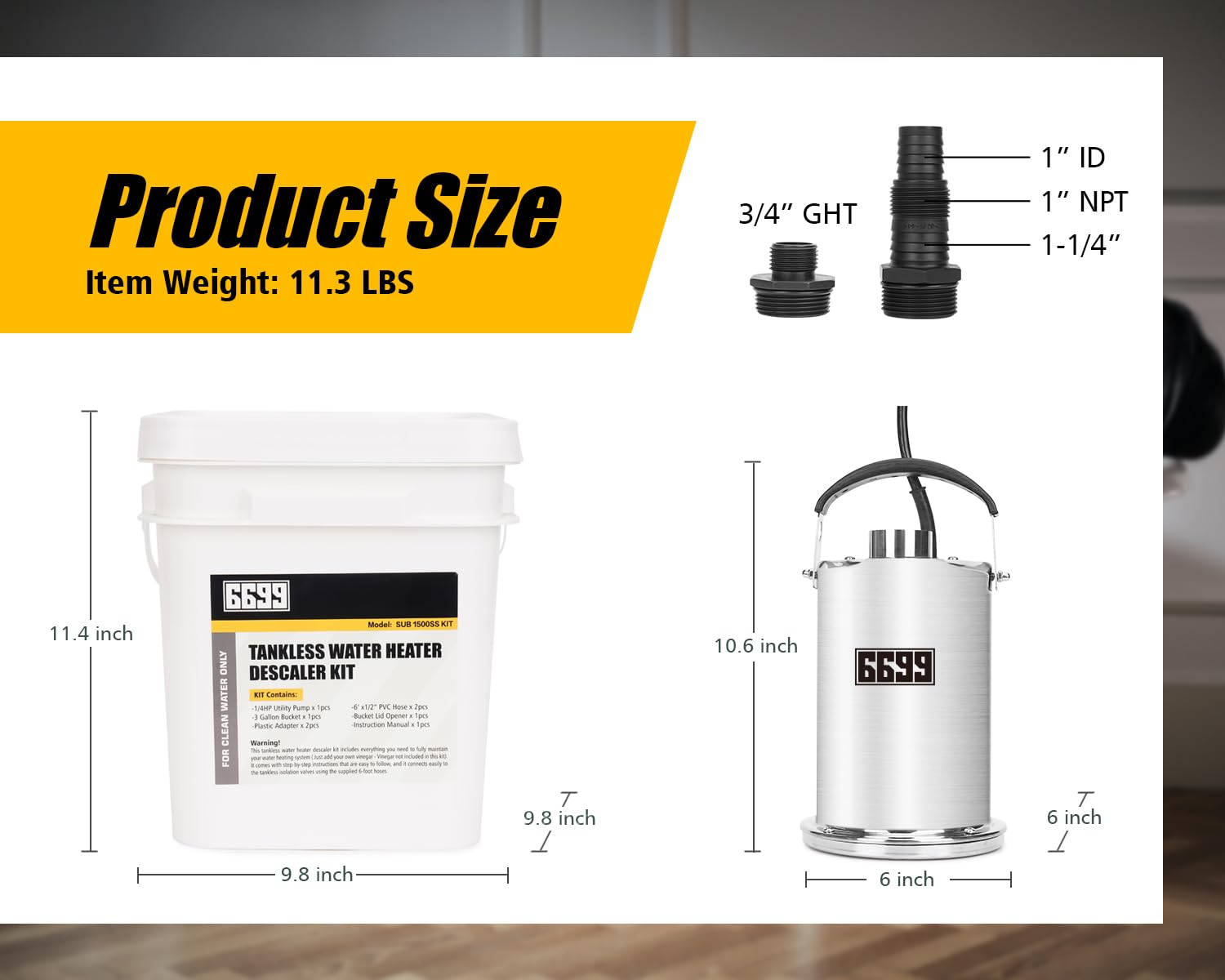 6699 flush kit in-use image demonstrates safe, efficient tankless cleaning workflow.