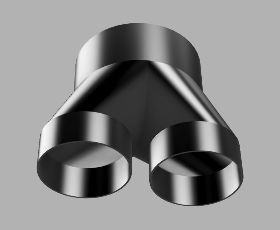 6in-to-4in two-way splitter duct connector front view for easy dust collection hookup.