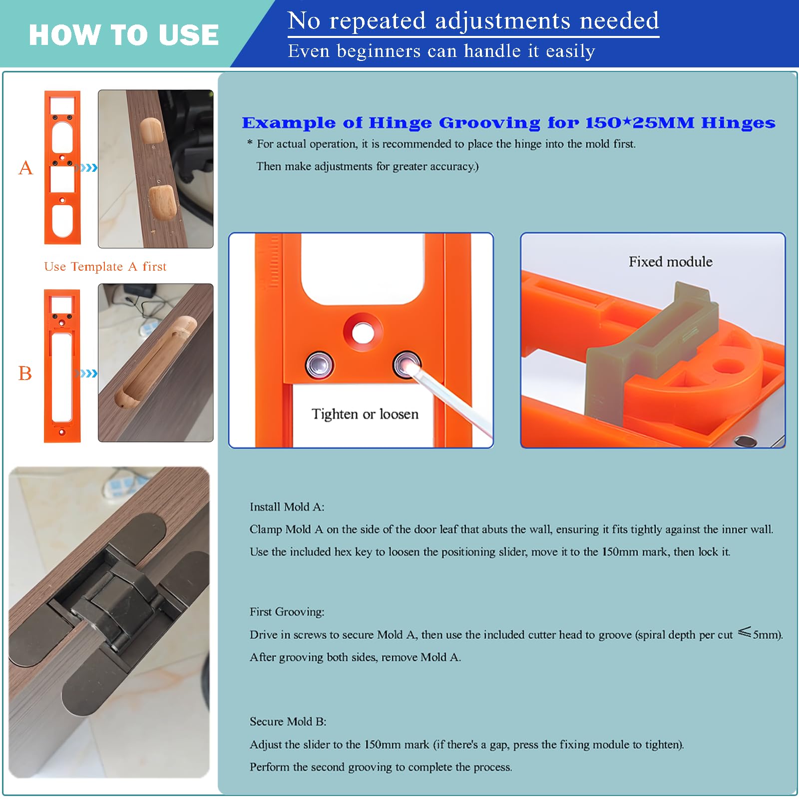 7Cnfort concealed hinge jig kit ensures clean finishes without marks.