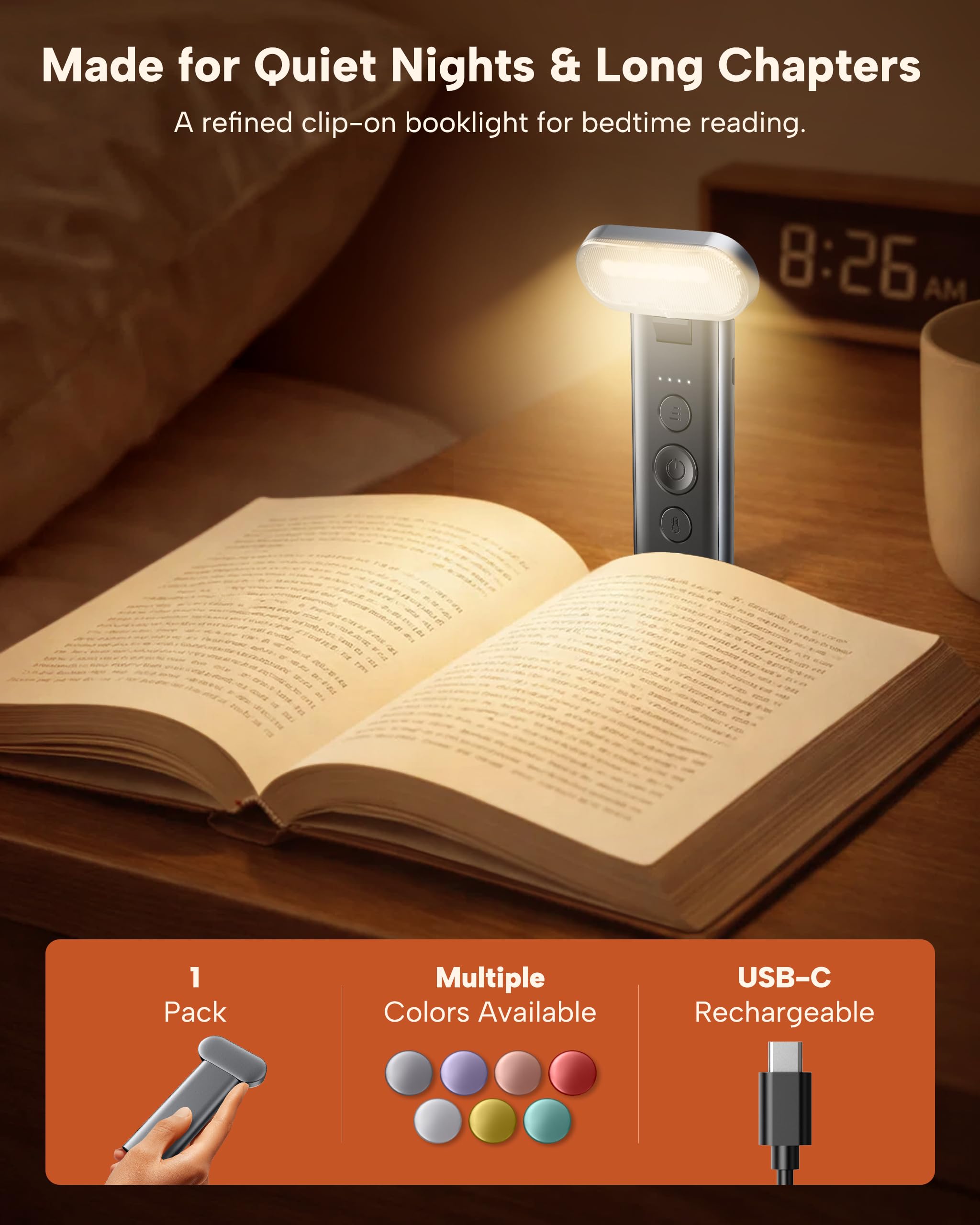 86lux book light color temperature controls offering warm to cool tones for any reading mood