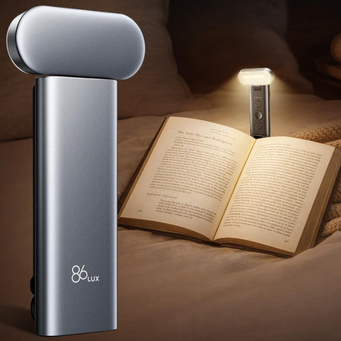 86lux book light with extended head delivering broad bedside illumination for comfortable reading