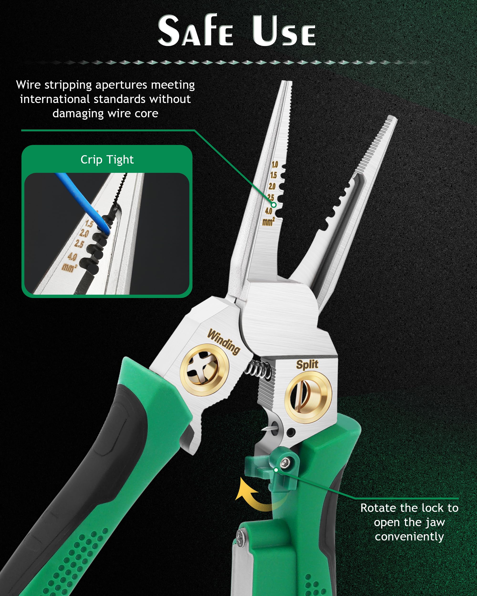 8 In 1 Wire Strippers opens jackets and separates 2×1.5 mm² wiring