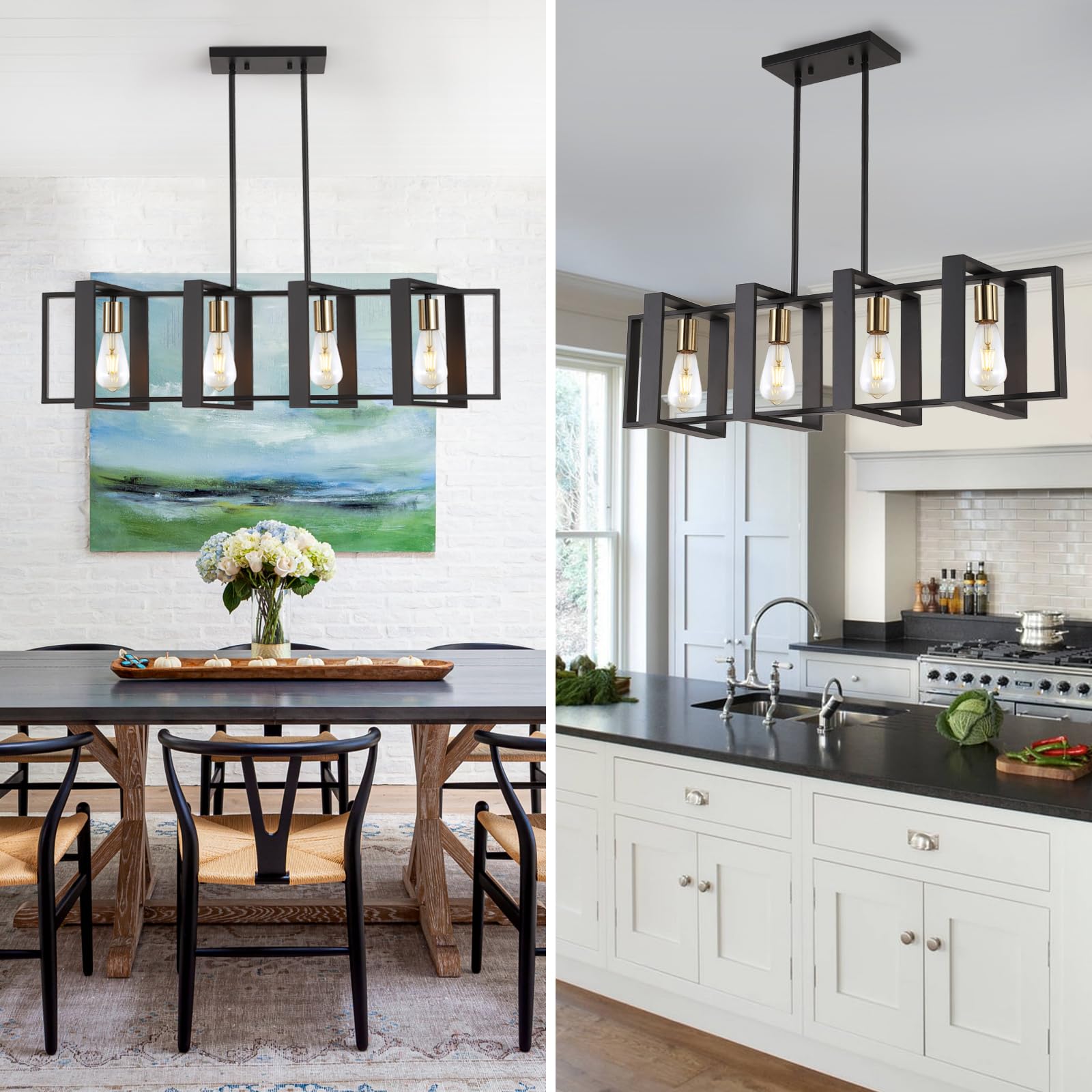 9MMML easy-install dining room light with wood-frame mounting.