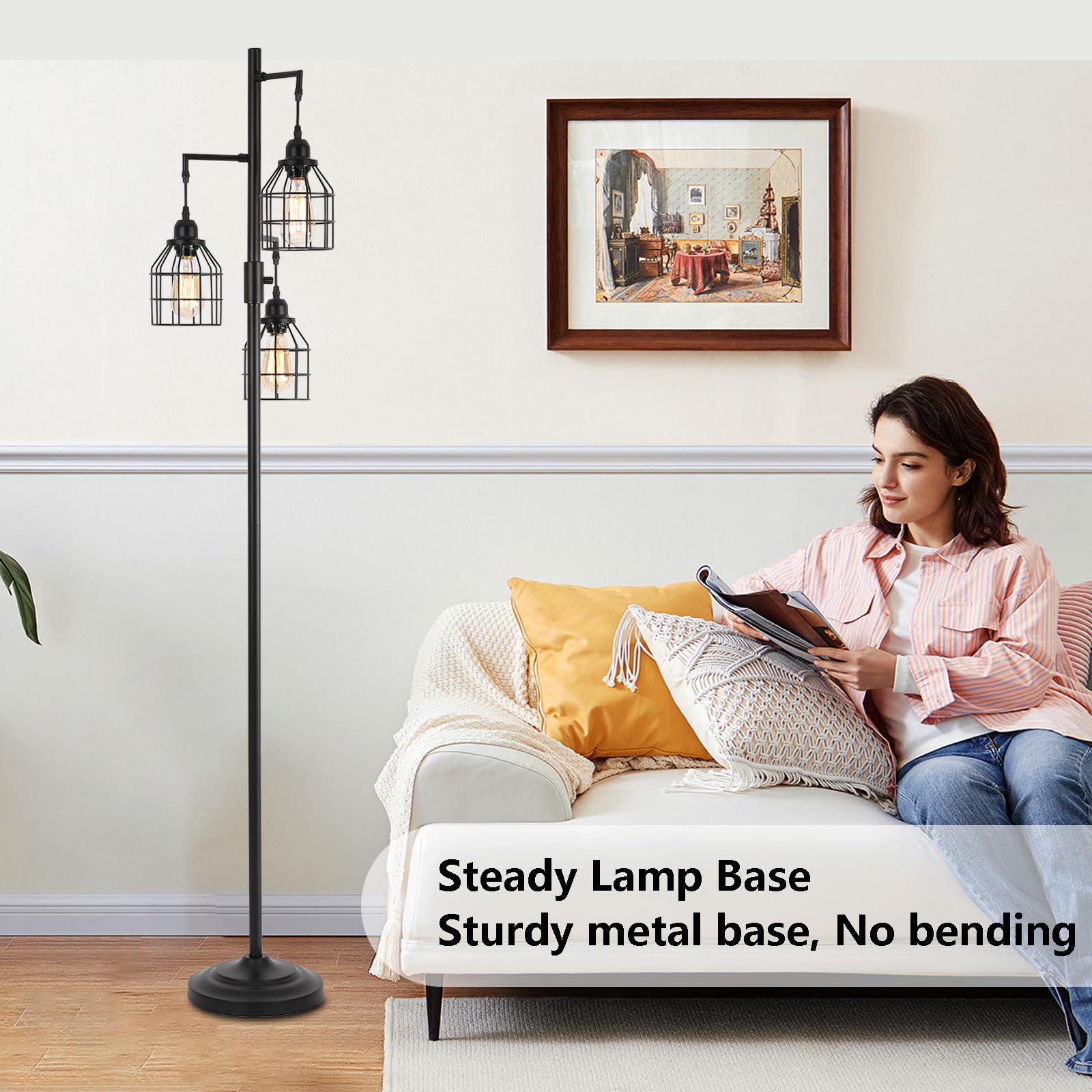 9MMML Floor Lamp farmhouse-industrial-style complements living room decor.
