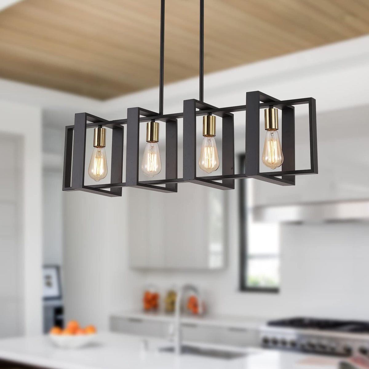 9MMML kitchen island light with modern-design black wood frame for kitchens.