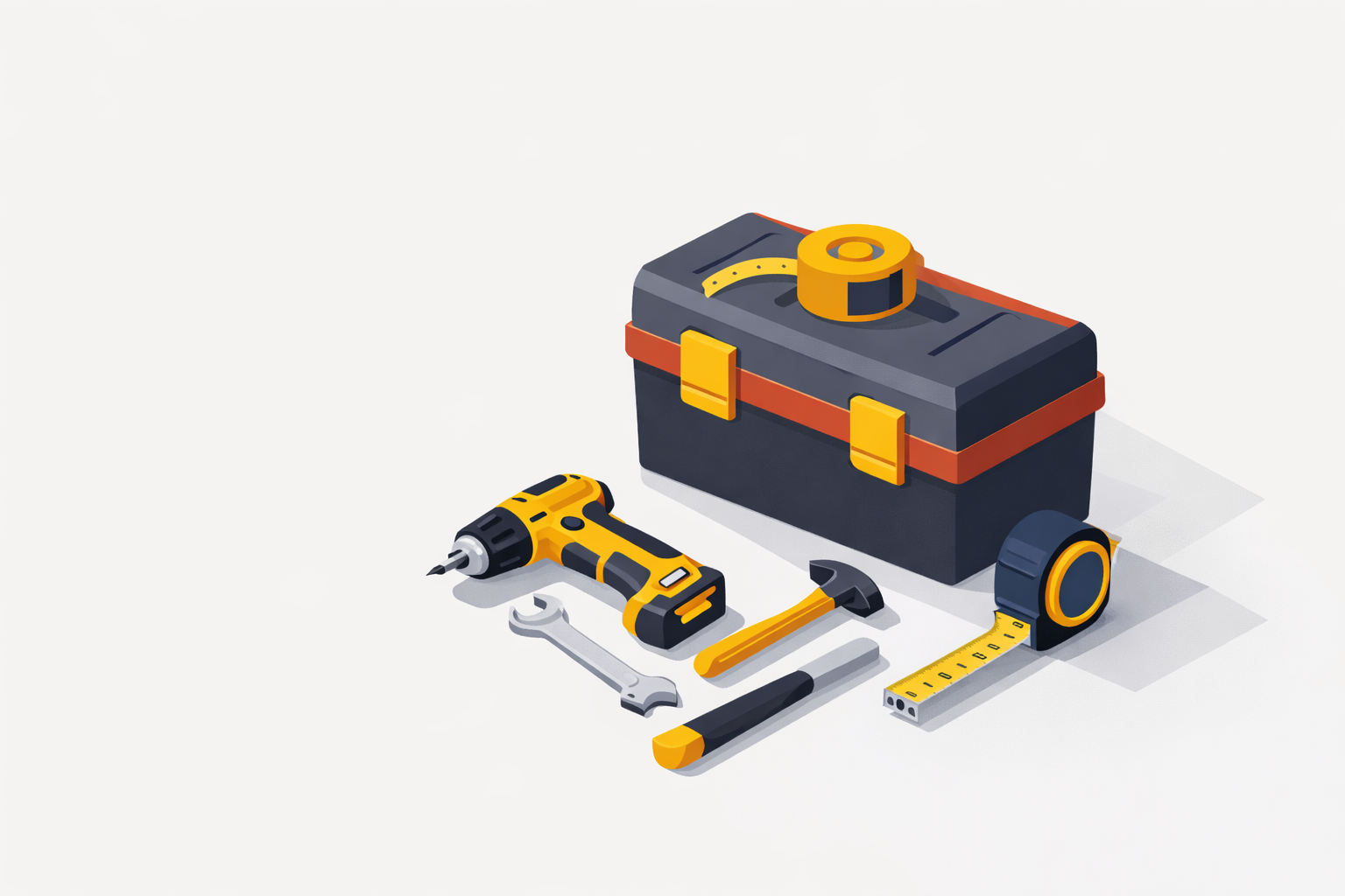 Toolbox with tools on a white background