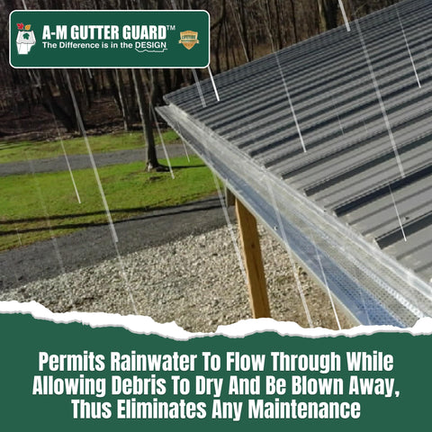 A-M Gutter Guard downpour holes provide strong water shedding during heavy rain