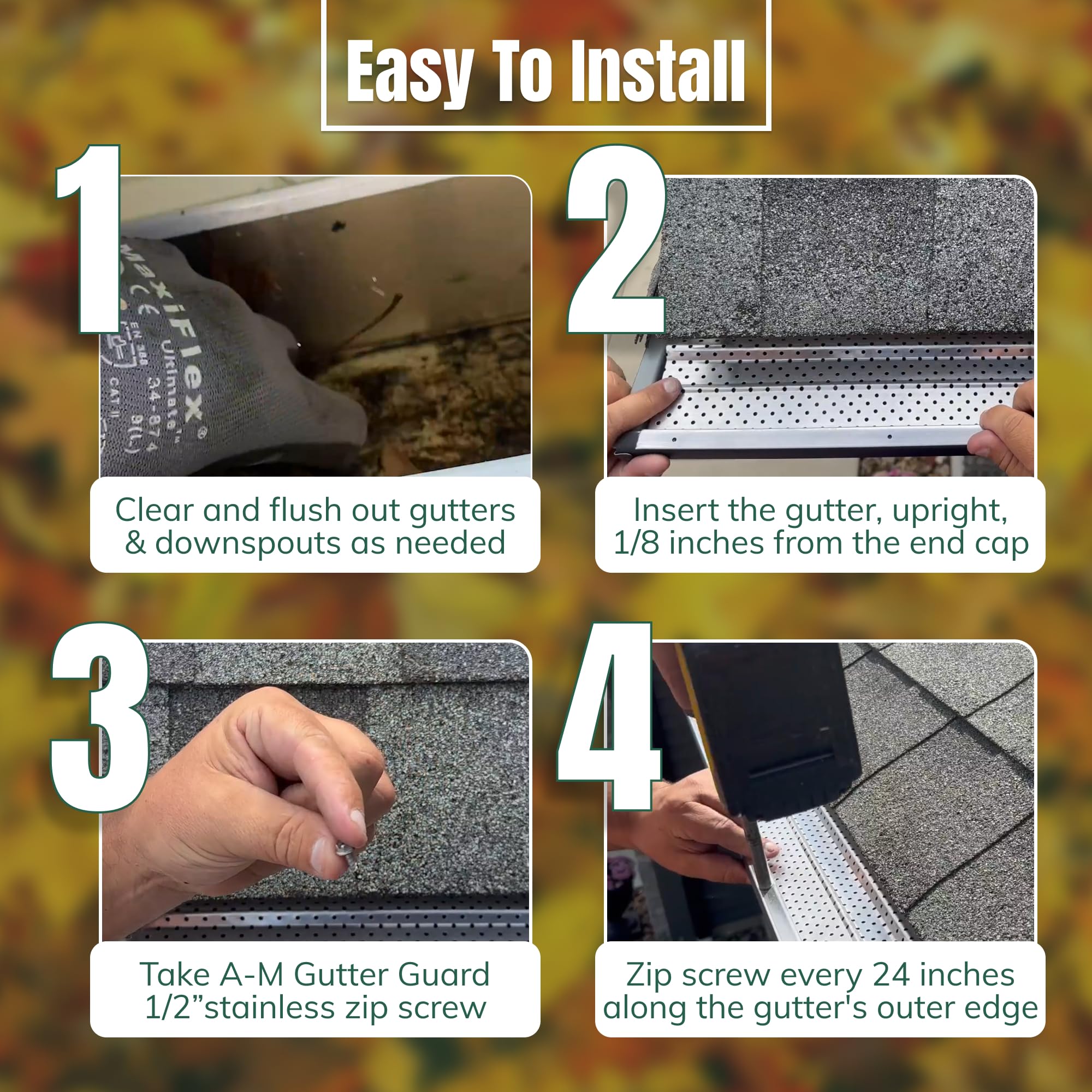 A-M Gutter Guard mill finish blends with most roofs and resists corrosion