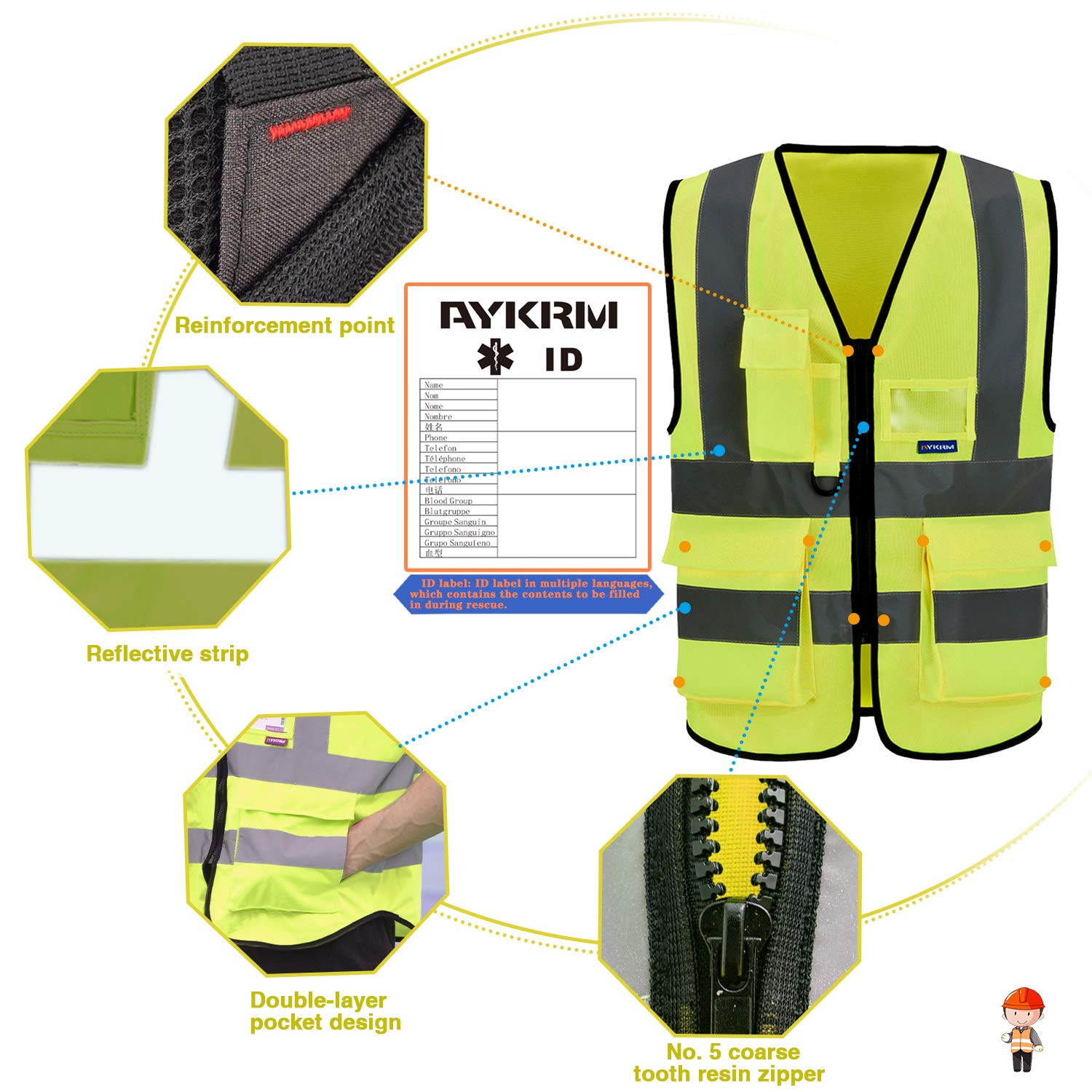 A-SAFETY Enhanced Visibility Vest lightweight design reduces fatigue during long activities.