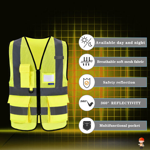 A-SAFETY Enhanced Visibility Vest side-pocket view highlights convenient storage for essential tools.