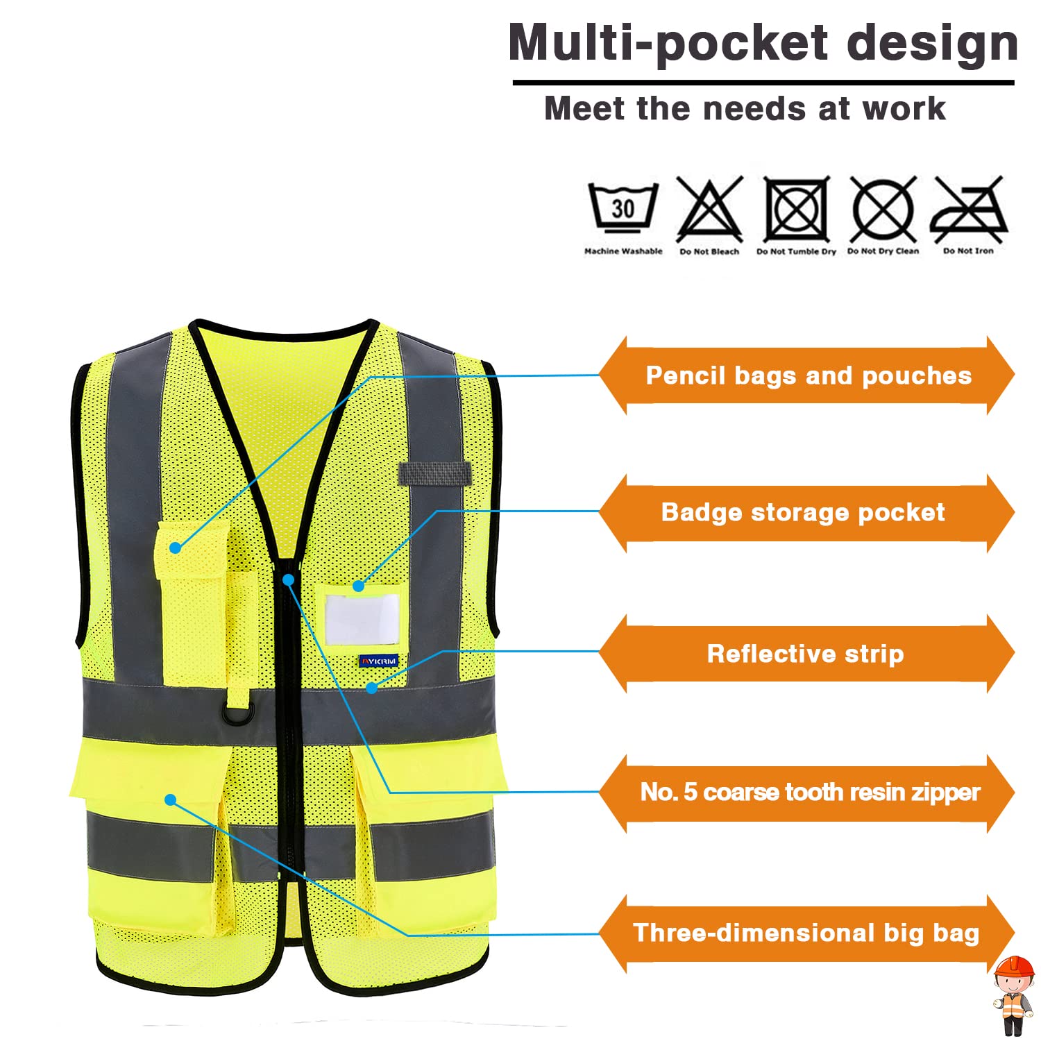A-SAFETY Enhanced Visibility Vest yellow color aids constant recognition in busy environments.