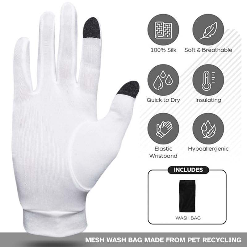 A Touch of Silk glove liners on cold days provide base-layer warmth.