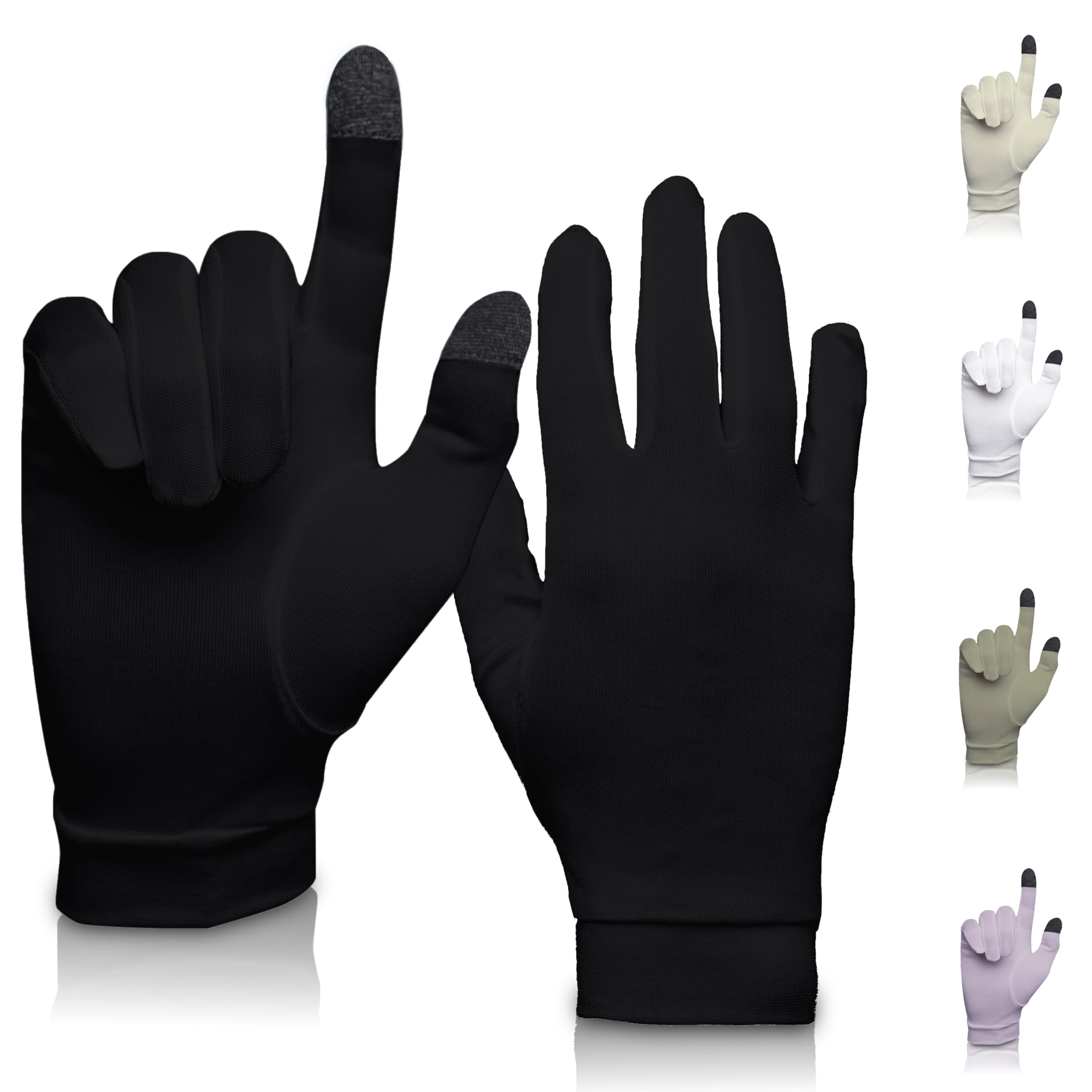 A Touch of Silk Pure Silk Glove Liners jet black front view shows silky comfort.