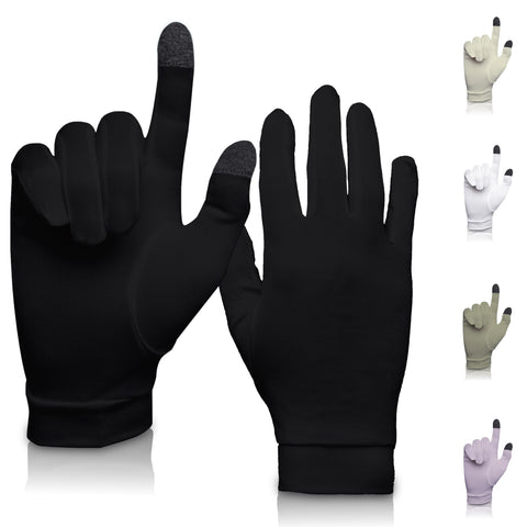 A Touch of Silk Pure Silk Glove Liners jet black front view shows silky comfort.