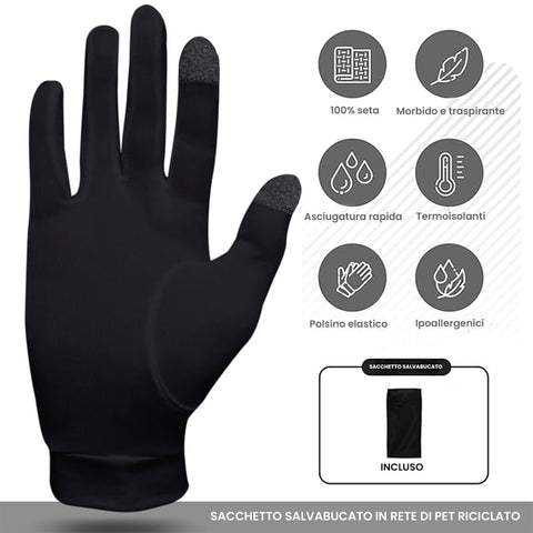 A Touch of Silk Glove Liners worn while using a touchscreen for easy navigation.