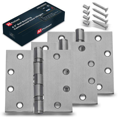 A1 ProGuard brushed nickel 4.5-inch door hinge pack showing durable hardware and finish