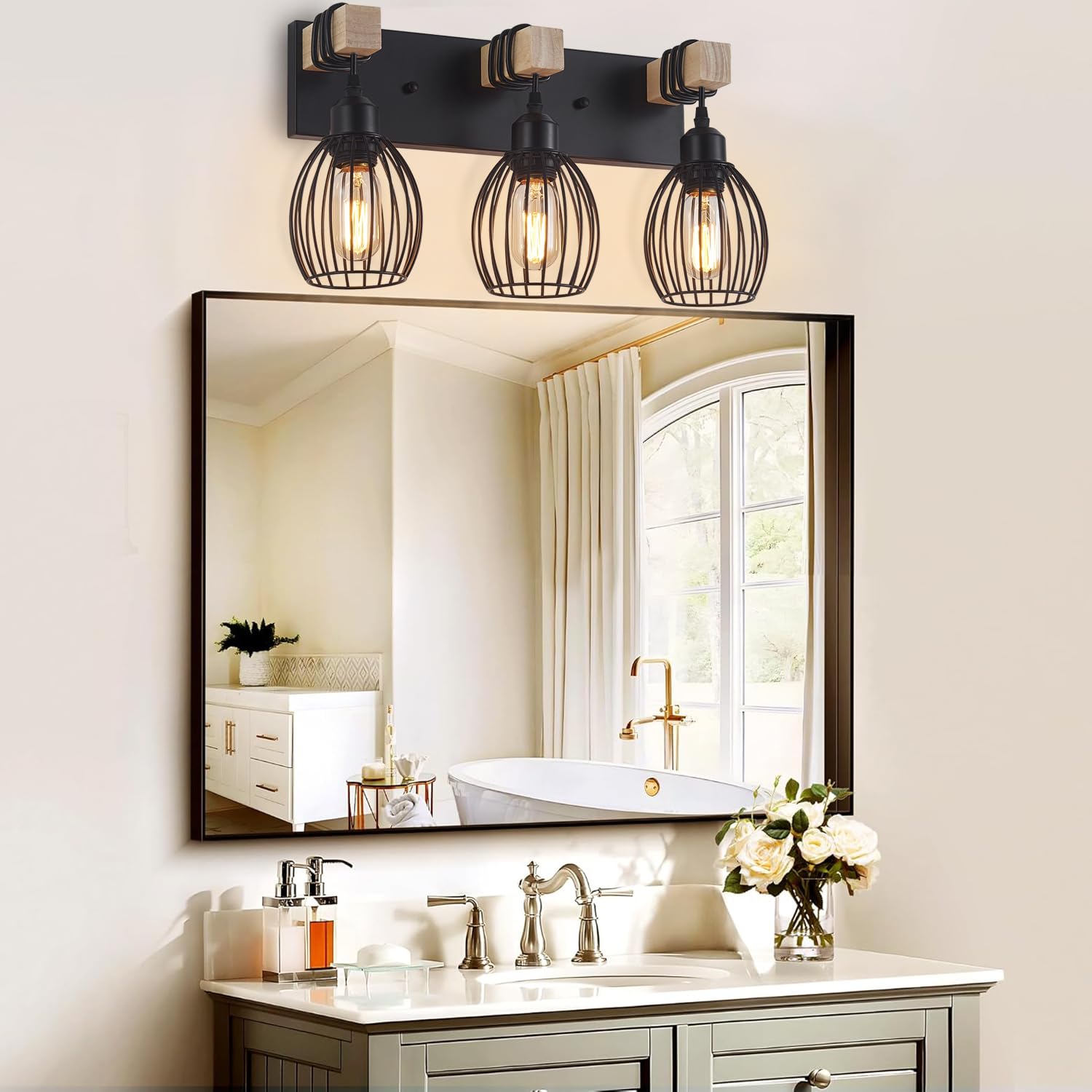 A1A9 solid wood vanity arm glow creates warm bathroom ambience